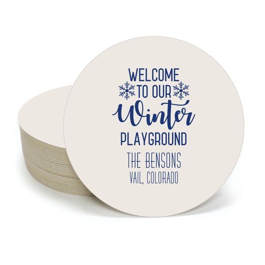 Welcome To Our Winter Playground Round Coasters